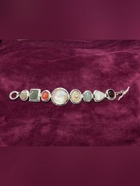 Vintage Multi-Stone Silver Link Bracelet Possibly Sterling Statement Piece